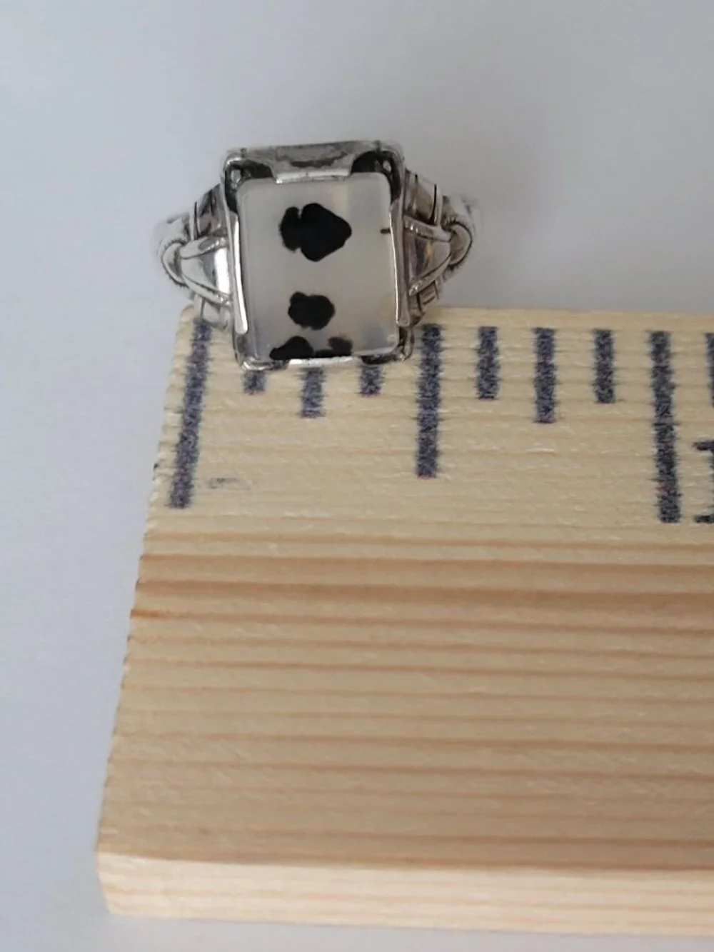 Art Deco Moss Agate Sterling Ring Ostby Barton Signet